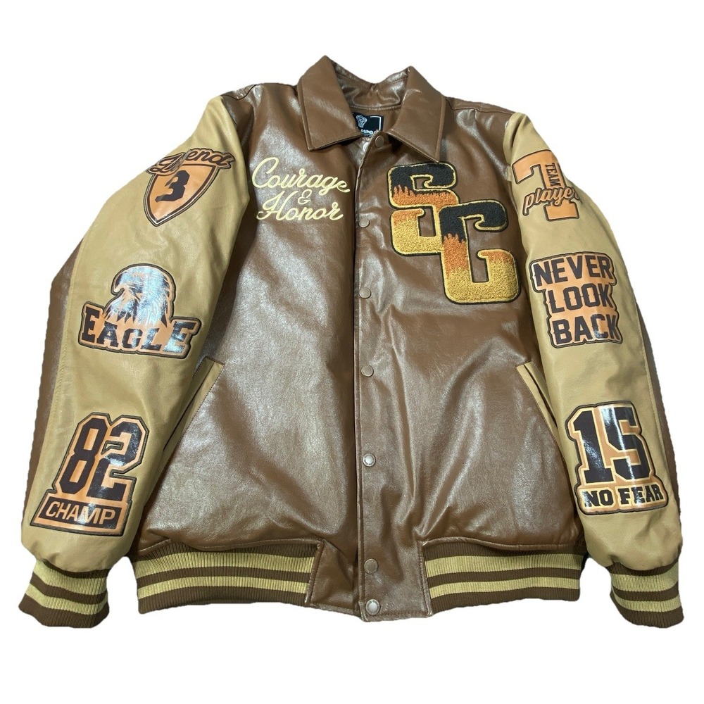 Rebel Minds Jacket Men Medium Brown Graffiti Faux Leather Moto Superior Quilted